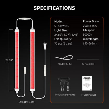 Spider Farmer | GlowR40 LED Grow Light - Barra LED 40 W roja para mejorar floración y resina