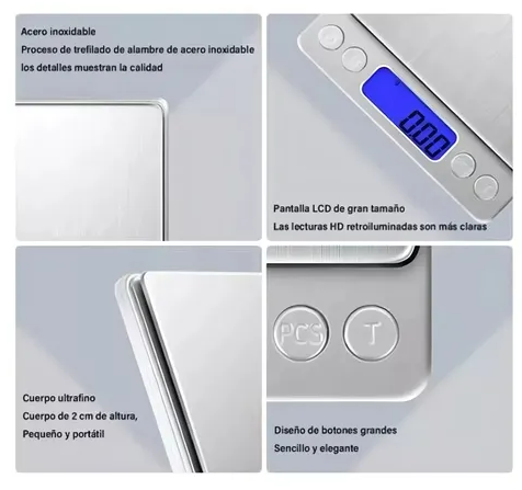 Gramera Digital de alta precision 0.1 a 1000g para medicion de nutrientes