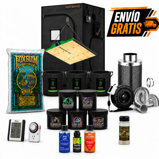 Kit de cultivo indoor Spider Farmer 90x90x180 con lámpara VIPARSPECTRA 100W, ventilación VIVOSUN, Ocean Forest y nutrientes HarvestCo.
