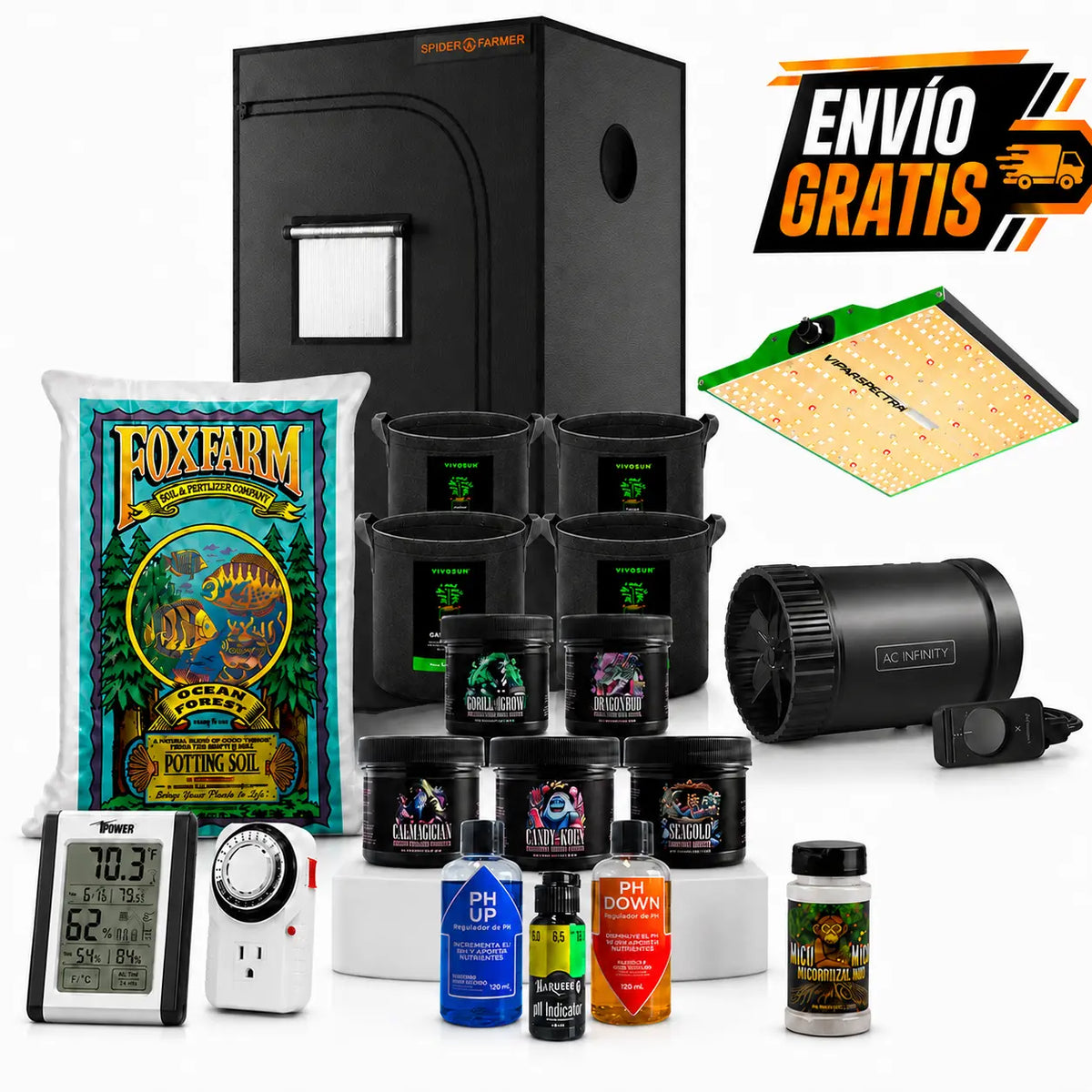 Kit Completo para Cultivo Indoor Spider Farmer + ViparSpectra + AC Infinity + HarvestCo