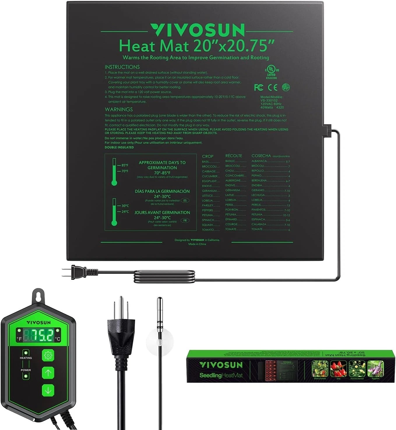 VIVOSUN Tapete térmico para plantas con termostato, almohadilla térmica para plantas