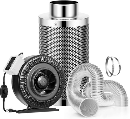 Kit De Ventilación De 4 VIVOSUN"  Control De Olores Con Extractor De Metal Rígido, Ducto y Filtro De Carbón
