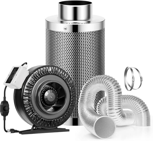 Kit De Ventilación De 4 VIVOSUN"  Control De Olores Con Extractor De Metal Rígido, Ducto y Filtro De Carbón