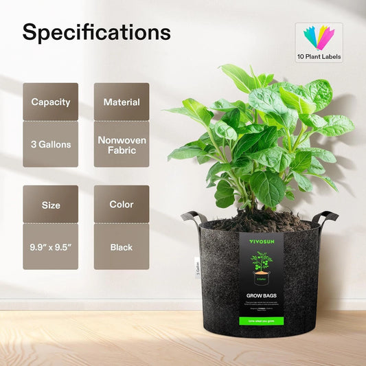 Macetas de Tela super resistentes de 3 Galones VIVOSUN 4 pack