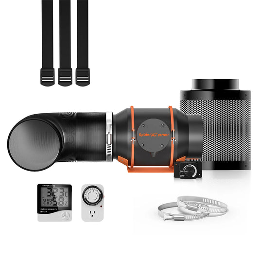 Kit De Ventilación De 6" + Controlador Inteligente | Spider Farmer - Higrómetro Y Temporizador Incluido