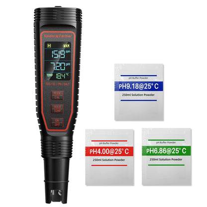 Medidor 5 en 1 Para Hidroponía | Spider Farmer - Medidor De pH, EC, TDS, Temperatura Y Salinidad