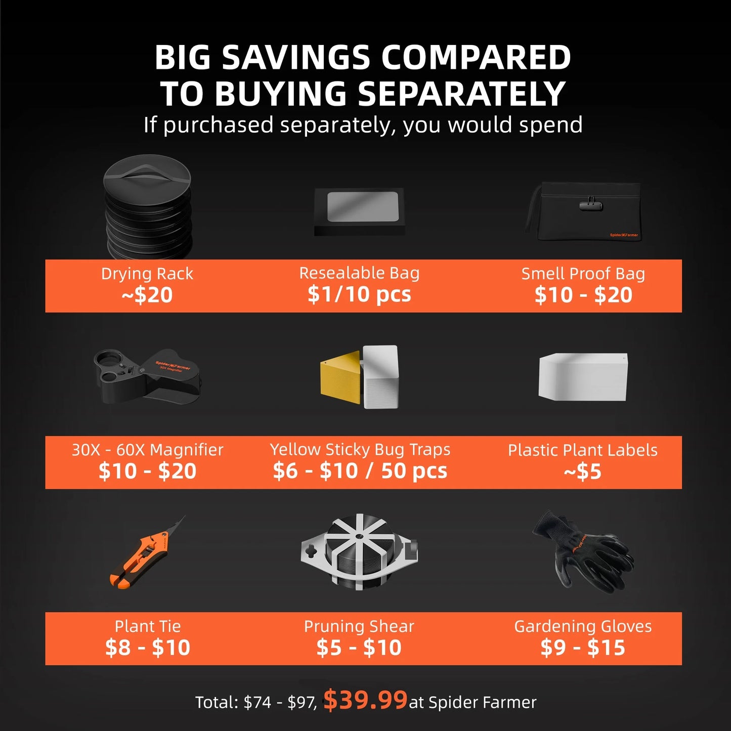 Kit Spider Farmer 9 en 1  de secado – Herramientas para Cultivo Indoor con Bolsa Carbono, Secador y Más