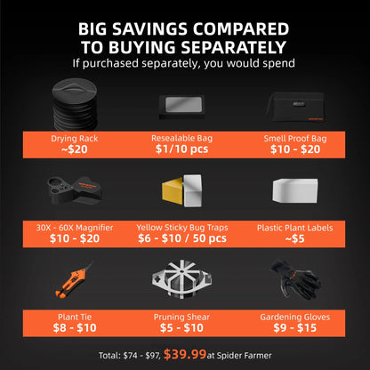 Kit Spider Farmer 9 en 1  de secado – Herramientas para Cultivo Indoor con Bolsa Carbono, Secador y Más