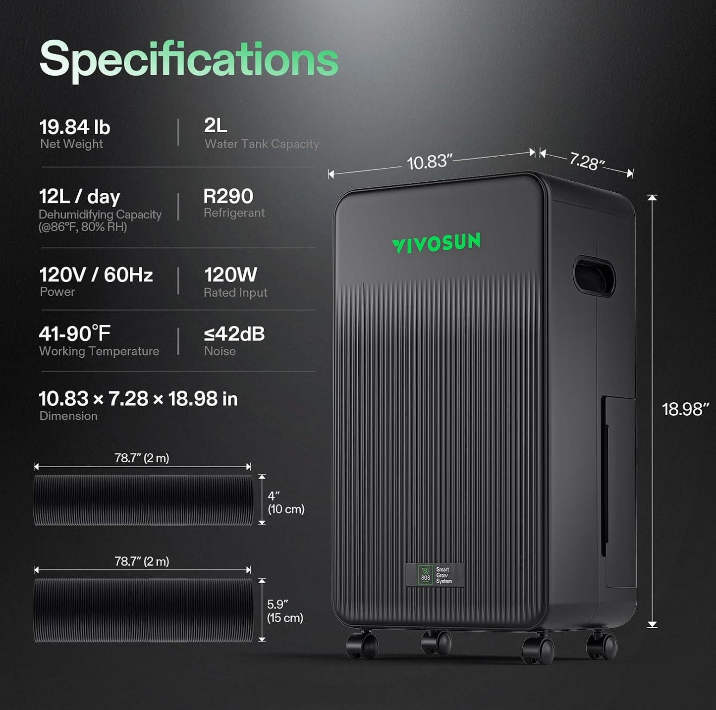 VIVOSUN AeroDrain D12 - Deshumidificador Inteligente WiFi + sensor Temperatura/Humedad para Grow Tent