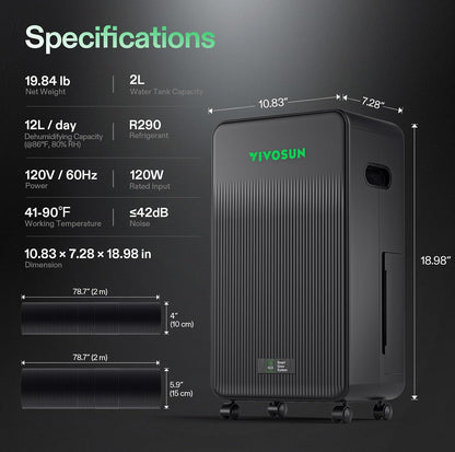 VIVOSUN AeroDrain D12 - Deshumidificador Inteligente WiFi + sensor Temperatura/Humedad para Grow Tent