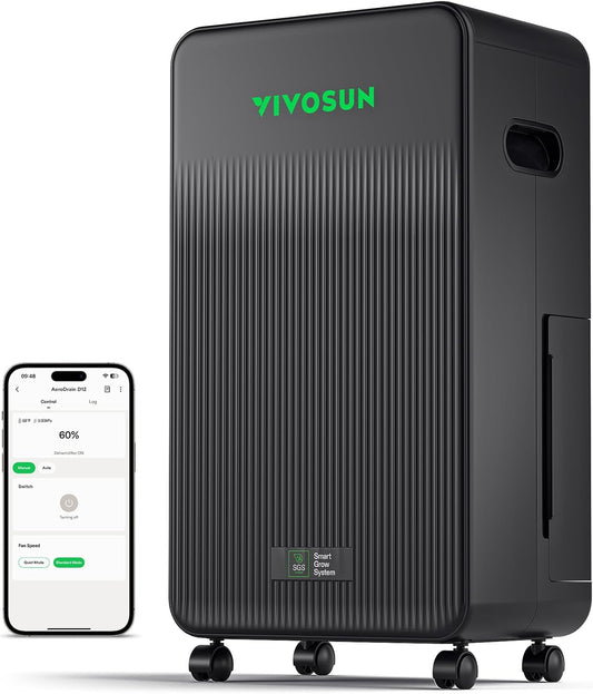 VIVOSUN AeroDrain D12 - Deshumidificador Inteligente WiFi + sensor Temperatura/Humedad para Grow Tent