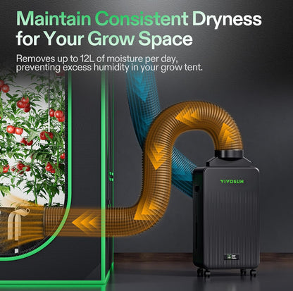 VIVOSUN AeroDrain D12 - Deshumidificador Inteligente WiFi + sensor Temperatura/Humedad para Grow Tent