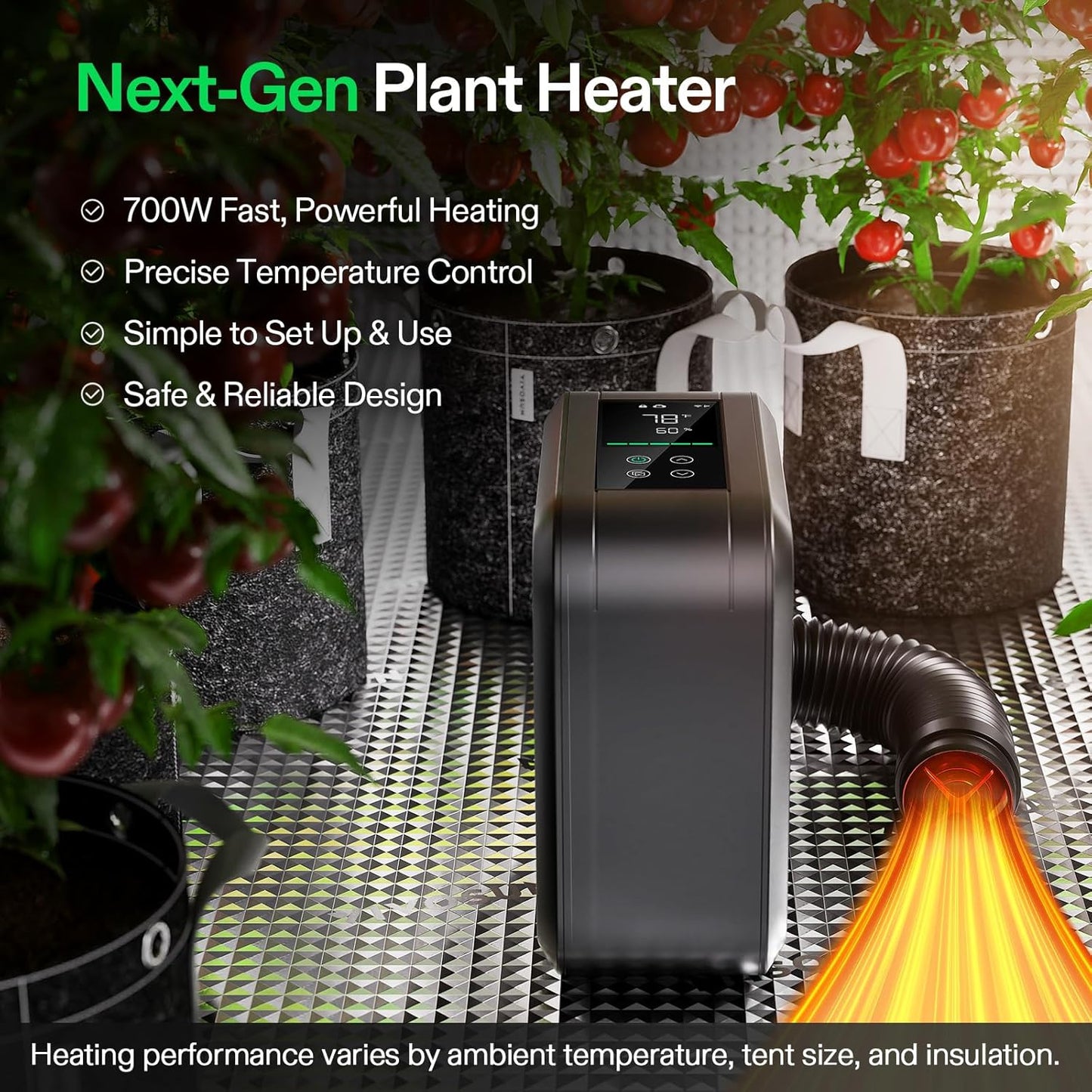 VIVOSUN AeroFlux W70 - Calentador Inteligente 700W para Grow Tent con Control VPD y 5 Niveles de Potencia