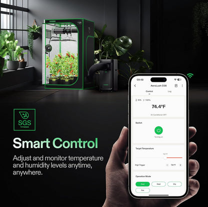VIVOSUN AeroLush C08 - Aire Acondicionado Inteligente 4 en 1 | 8000 BTU Control VPD total para Grow Tent