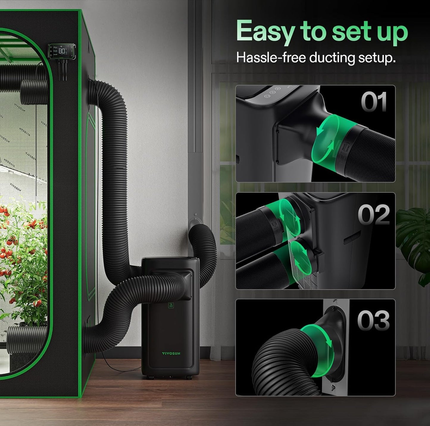 VIVOSUN AeroLush C08 - Aire Acondicionado Inteligente 4 en 1 | 8000 BTU Control VPD total para Grow Tent