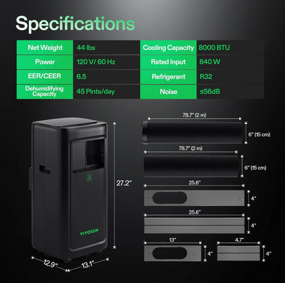 VIVOSUN AeroLush C08 - Aire Acondicionado Inteligente 4 en 1 | 8000 BTU Control VPD total para Grow Tent