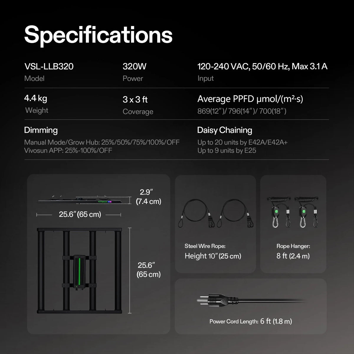 VIVOSUN LumaLight 320W - Luz LED Full Spectrum para Grow Tent 3x3 ft, Compatible con GrowHub