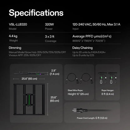 VIVOSUN LumaLight 320W - Luz LED Full Spectrum para Grow Tent 3x3 ft, Compatible con GrowHub
