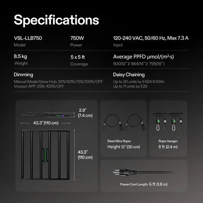 VIVOSUN LumaLight 750W - Luz LED Full Spectrum profesional