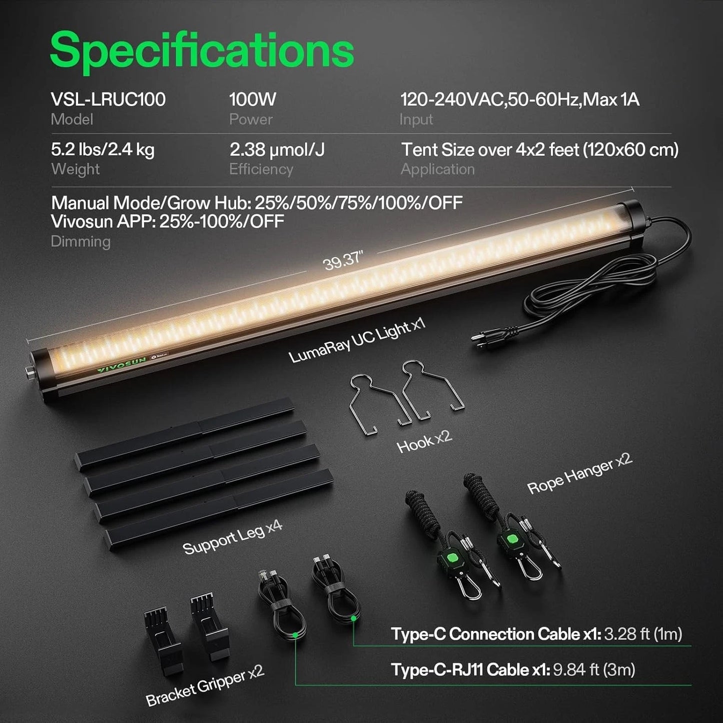 VIVOSUN LumaRay Under Canopy 100W - Luz LED Full Spectrum para Cultivo Bajo