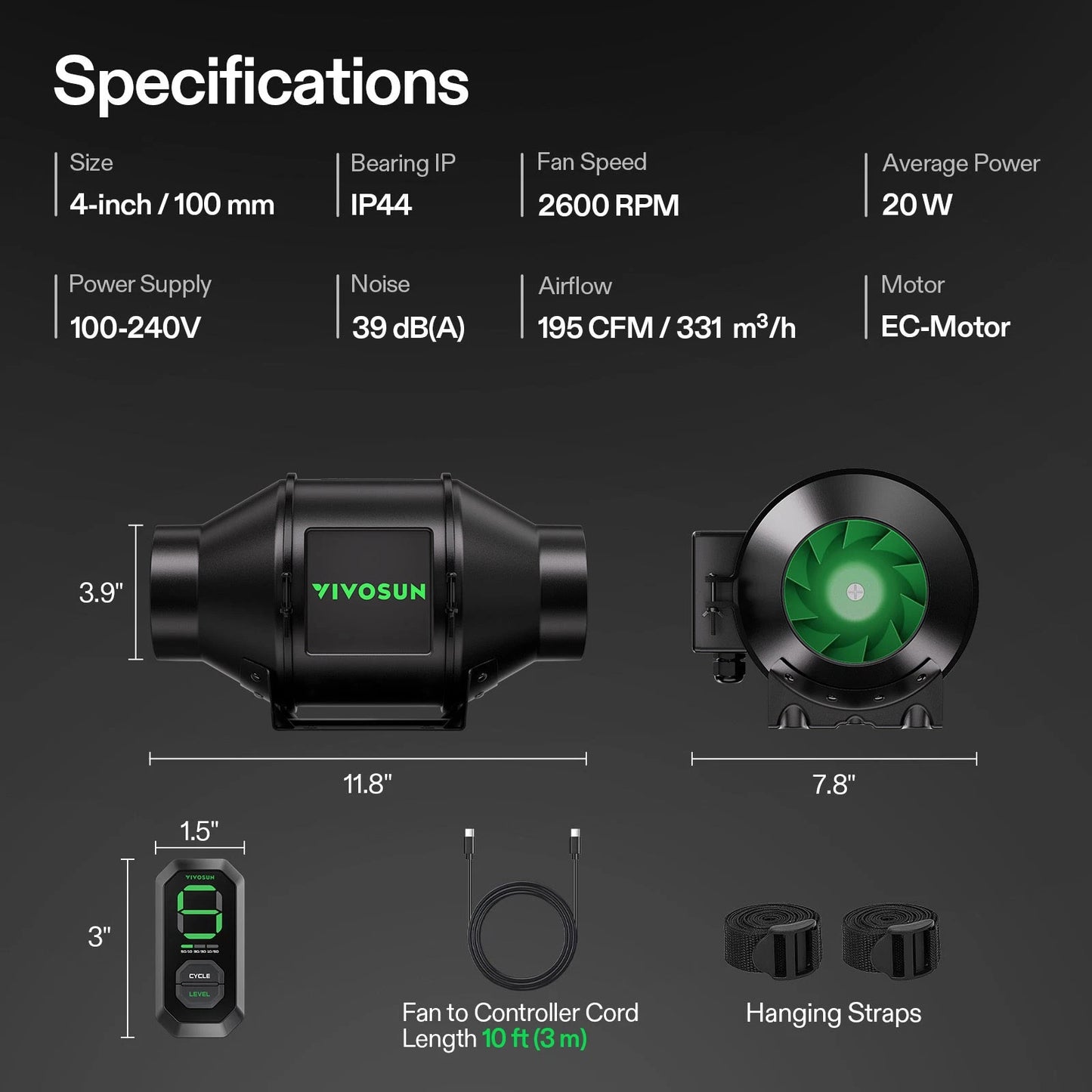 VIVOSUN Kit Extracción G LINE 4/6/8 pulgadas  Inteligente – Inline Fan