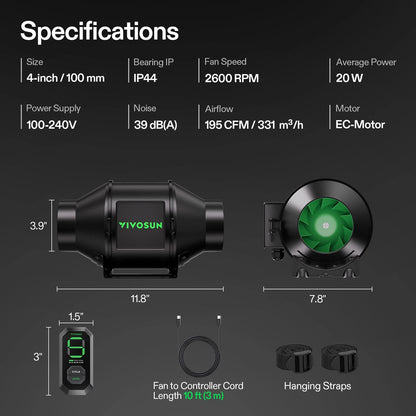 VIVOSUN Kit Extracción G LINE 4/6/8 pulgadas  Inteligente – Inline Fan