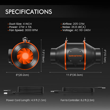 Kit PRO De Ventilación Spider Farmer De 4 Pulgadas+ Controlador inteligente