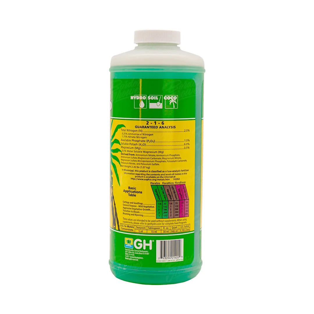 Flora Series FloraGro | General Hydroponics - Fertilizante Base Para Etapa De Vegetación