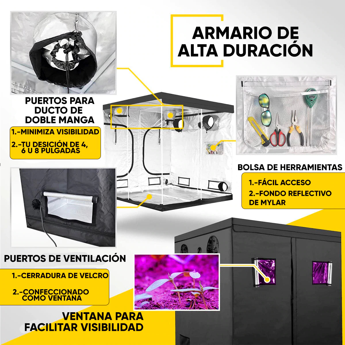 ARMARIO DE CULTIVO iPower De 2mx2mx2m El Espacio Optimo Para Cultivar Muchas Plantas En Interior