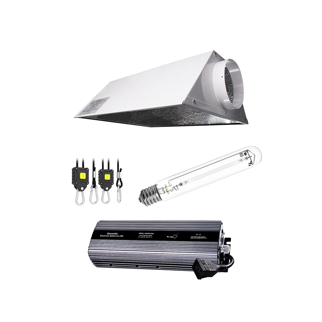 Lámpara de cultivo 600w Bulbo HPS balastra digital con regulador y reflector Air Cool de 6 pulgadas
