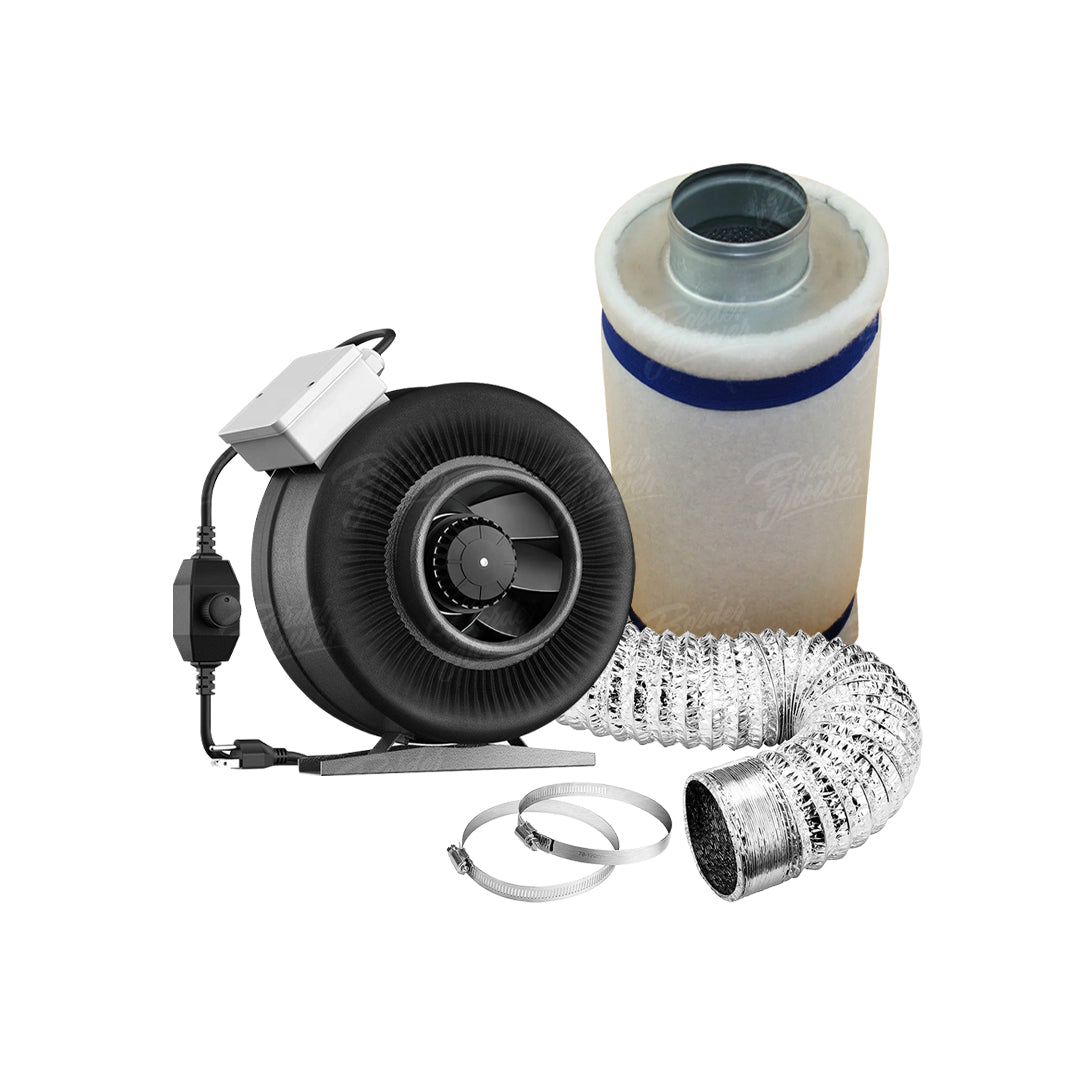 Sistema de control de olor con Filtro 4" x 12", extractor en linea metal rígido y ducto