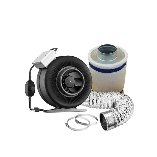 Sistema de control de olor con Filtro 4" x 8", extractor en linea metal rígido y ducto
