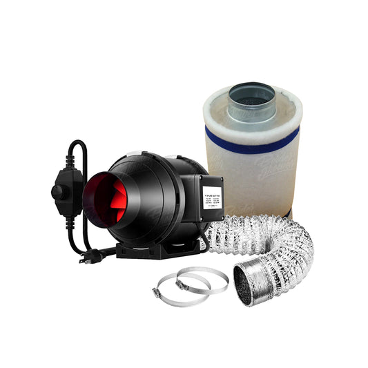 Sistema ultra silencioso de control de clima con filtro de 4" x 10", extractor de plastico, y ducto.