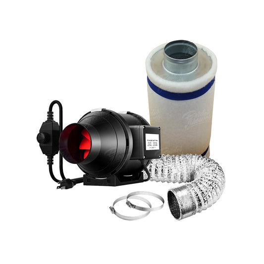 Sistema ultra silencioso de control de clima con filtro de 4" x 12", extractor de plastico, y ducto.