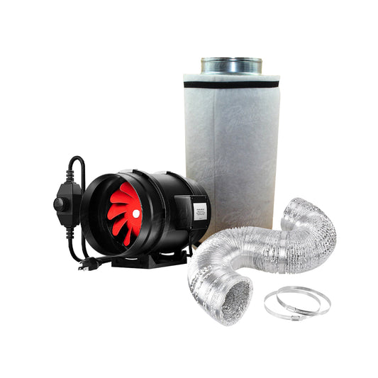 Sistema ultra silencioso de control de clima con filtro de 6" x 16", extractor de plastico, y ducto.