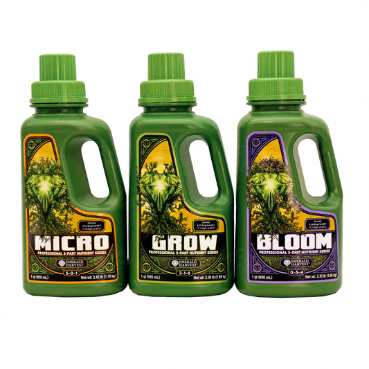 EMERALD HARVEST TRIO MICRO, GROW y BLOOM Fertilizante Base Para Ciclo Completo Maximiza El Desempeño De Tus Cultivos