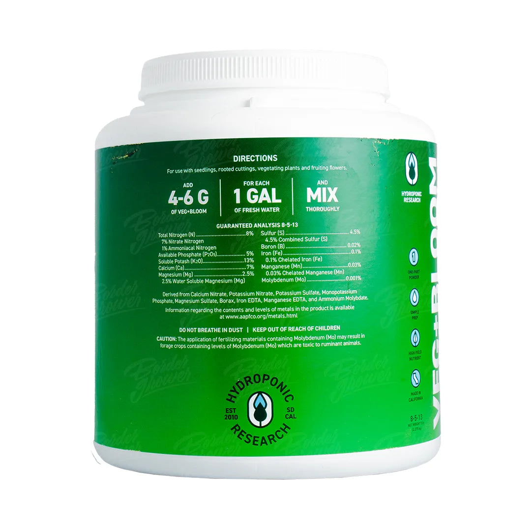 VEG+BLOOM DIRTY | Hydroponic Research - Nutrición Base Soluble Multi-Etapa Para Agua De Grifo