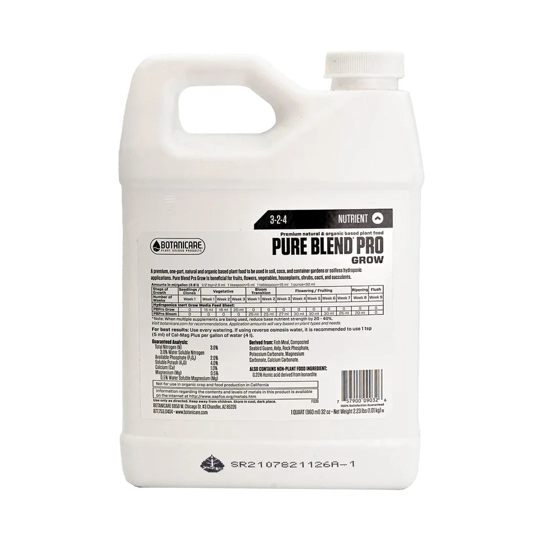 PURE BLEND PRO GROW | Botanicare - Fertilizante Base Para Vegetación Mejora El Desarrollo De Tallos Y Hojas