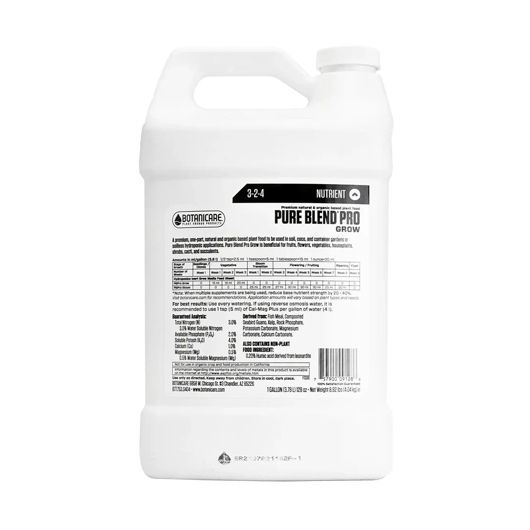 PURE BLEND PRO GROW | Botanicare - Fertilizante Base Para Vegetación Mejora El Desarrollo De Tallos Y Hojas